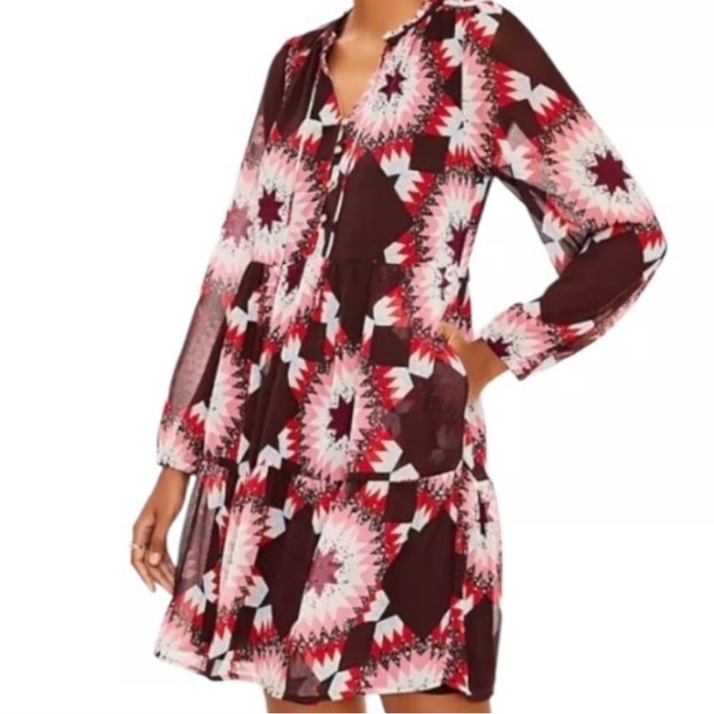 LOFT Brown and Pink Geometric Dress